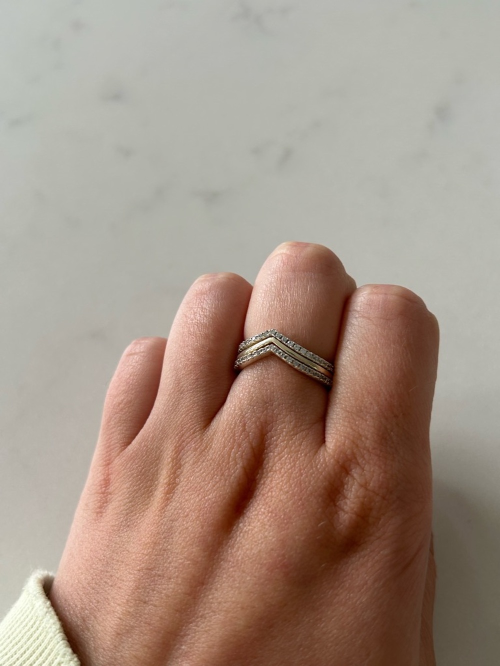Pandora Silver Sparkling and polished wishbone Ring Set - Picture 4 of 6